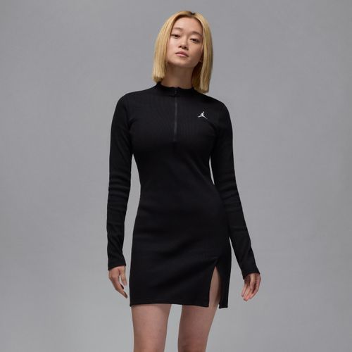 Jordan knit jurk met halflange rits en lange mouwen - Zwart