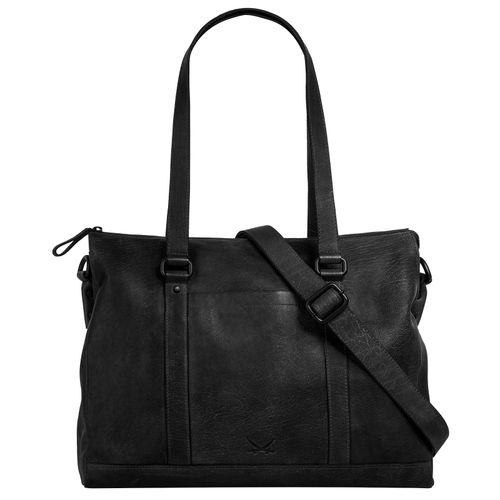Shopper SANSIBAR, Damen, Gr. B/H/T: 40cm x 32cm x 9cm onesize, schwarz, Leder, unifarben, leicht glänzend, Taschen, echt Leder