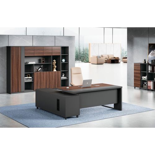 Grau-Brauner Bürotisch r Eckschreibtisch Designer Holz Möbel