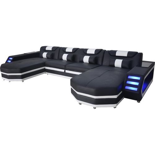 Design Leder Polster Sitz Ecke mit USB Leder Polster Landschaft Zimmer Wohn Sofa