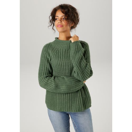 Strickpullover ANISTON CASUAL, Damen, Gr. 36, grün (jade), Grobstrick, Obermaterial: 100% Polyacryl, unifarben, casual, figurumspielend kurz, Langarm Raglanärmel Rippstrickbündchen, Pullover Grobstrickpullover, mit Rollkante am Stehkragen, Topseller