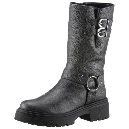 Bikerboots GABOR, Damen, Gr. 37, silber (silberfarben), Leder, metallic, modisch, Schuhe, Blockabsatz, Plateau, Stiefelette, Kurzstiefel mit Best Fitting