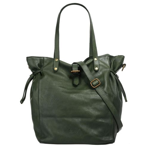 Shopper FORTY, Damen, Gr. B/H/T: 33cm x 30cm x 23cm onesize, grün, Leder, unifarben, leicht glänzend, Taschen, echt Leder, Made in Italy