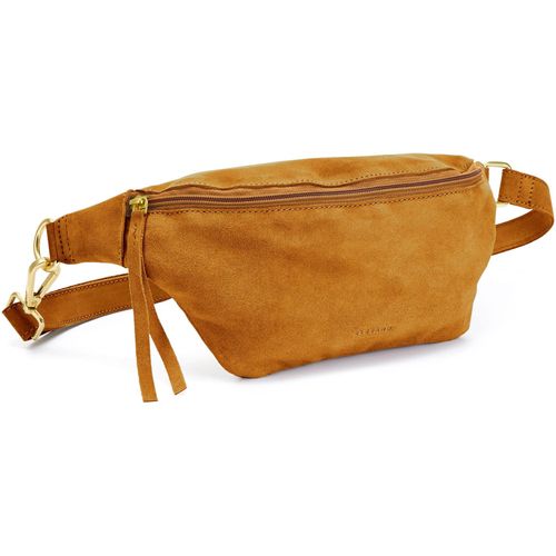 Bauchtasche ELBSAND, Damen, Gr. B/H/T: 26cm x 12cm x 7cm, braun (camelfarben), Veloursleder, unifarben, Taschen, aus Leder, Umhängetasche, Brusttasche, Schultertasche, Crossbody Bag