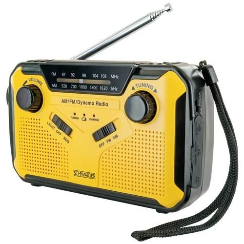 Schwaiger Outdoorradio UKW, AM, FM Handkurbel, Solarpanel, spritzwassergeschützt, stoßfest, Taschenlampe Gelb, Schwarz