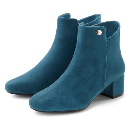 Stiefelette LASCANA, Damen, Gr. 39, blau (petrol), Obermaterial: 100% Textilmaterial. Futter: 100% Textilmaterial. Decksohle: 100% Textilmaterial. Laufsohle: 100% Synthetik, unifarben, klassisch, Schuhe, mit bequemen Blockabsatz, Ankle Boots, Stiefel VEGAN