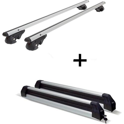 Dachträger VDP004 L + Skiträger / Snowboardträger / Skihalter Silve Ice ausziehbar) kompatibel mit Chevrolet HHR 2006-2011