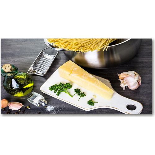 Tulup® Küchenrückwand Spritzschutz aus Glas -100x50 -Spritzschutz auf gehärtetes GlasDeko Essen Getränke Pasta Knoblauch