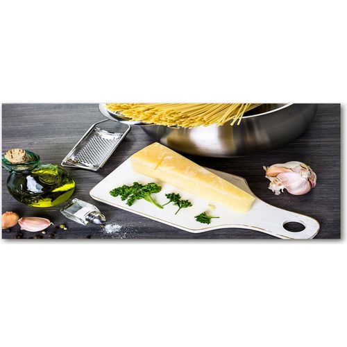 Tulup® Küchenrückwand Spritzschutz aus Glas -125x50 -Spritzschutz auf gehärtetes Glas Deko Essen Getränke Pasta Knoblauch