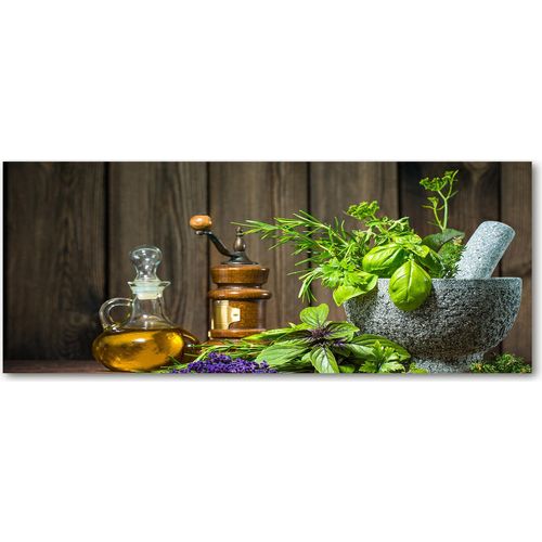Tulup® Küchenrückwand Spritzschutz aus Glas -125x50 -Spritzschutz auf gehärtetes Glas Essen & Getränke Kräuter in Mörser