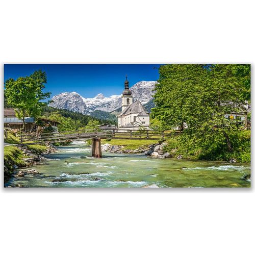 Küchenrückwand aus Glas 140x70cm Spritzschutz Kirche Brücke See Bäume Natur
