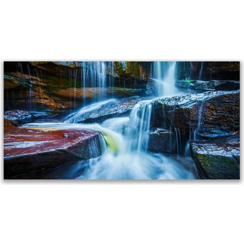 Küchenrückwand aus Glas 140x70cm Spritzschutz Wasserfall Felsen Landschaft
