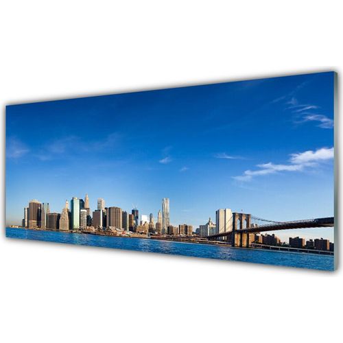 Küchenrückwand aus Glas 125x50cm Spritzschutz Stadt Brücke Gebäude