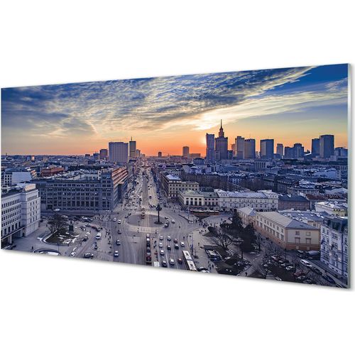 Spritzschutz 100x50 Wandkunst Warschau Wolkenkratzer Sonnenuntergang