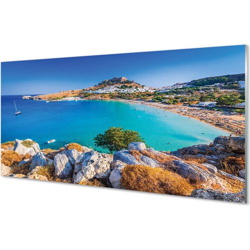 Spritzschutz 100x50 Wandkunst Griechenland Küste Strandpanorama