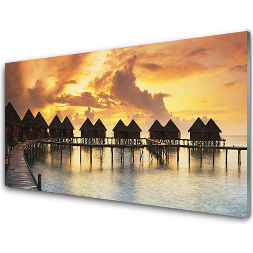 Küchenrückwand aus Glas 100x50cm Spritzschutz Südsee Urlaubshäuser