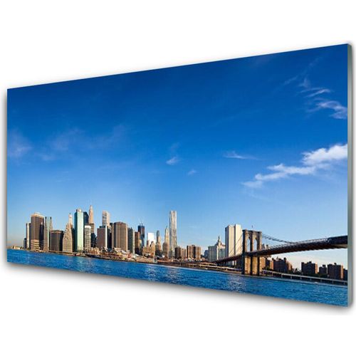 Küchenrückwand aus Glas 100x50cm Spritzschutz Stadt Brücke Gebäude