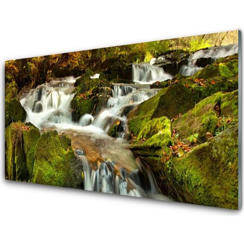 Küchenrückwand aus Glas 100x50cm Spritzschutz Wasserfall Felsen Natur