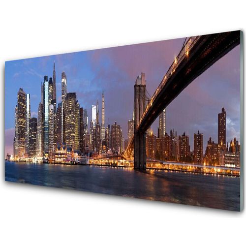 Küchenrückwand aus Glas 100x50cm Spritzschutz Stadt Brücke Gebäude