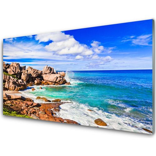 Küchenrückwand aus Glas 100x50cm Spritzschutz Strand Felsen Meer Landschaft