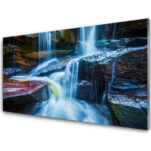 Küchenrückwand aus Glas 100x50cm Spritzschutz Wasserfall Felsen Landschaft