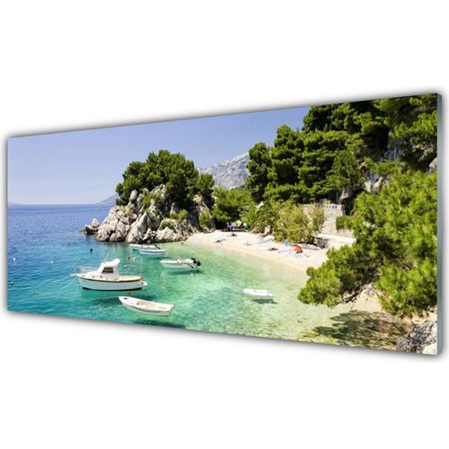 Küchenrückwand aus Glas 125x50cm Spritzschutz Meer Boot Strand Felsen