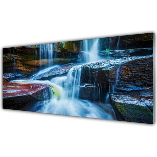 Küchenrückwand aus Glas 125x50cm Spritzschutz Wasserfall Felsen Landschaft