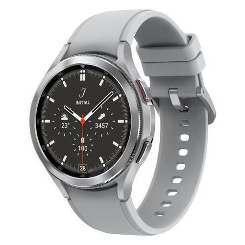 Samsung Galaxy Watch4 Classic, rond Bluetooth smartwatch, Wear OS, draaibare lunette, fitnesshorloge, fitnesstracker, 46 mm, zilver (Duitse versie)