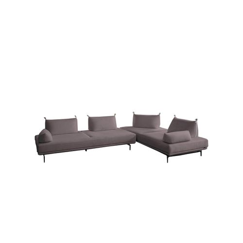 KAWOLA Ecksofa CANE Schlafsofa Daybed mit 2 Armlehnkissen Stoff lila