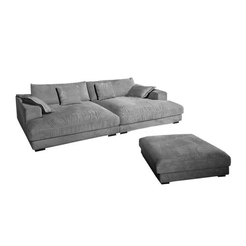 KAWOLA Big Sofa MADELINE Cord grau mit Hocker und 4 Zierkissen