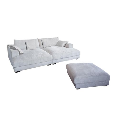 KAWOLA Big Sofa MADELINE Cord cremeweiß mit Hocker und 4 Zierkissen