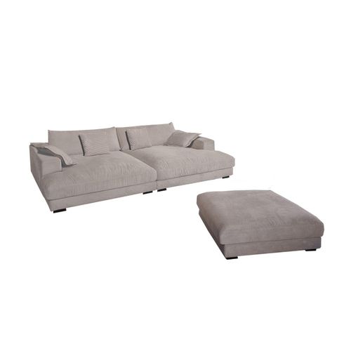KAWOLA Big Sofa MADELINE Cord taupe mit Hocker und 4 Zierkissen
