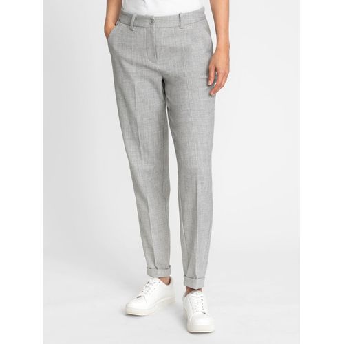 Bundfaltenhose INSPIRATIONEN, Damen, Gr. 24, Kurzgrößen, grau (hellgrau, meliert), 63% Polyester, 33% Viskose, 4% Elasthan, meliert, lang, Hosen