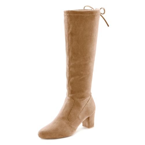 Schlupfstiefel LASCANA, Damen, Gr. 39, braun (sand), Obermaterial: 100% Textilmaterial. Futter: 100% Textilmaterial. Decksohle: 100% Lederimitat. Laufsohle: 100% Synthetik, unifarben, modisch, Schuhe, Schlupfboots, Slouchy Boots, Slip-On, Stretch & Blockabsatz