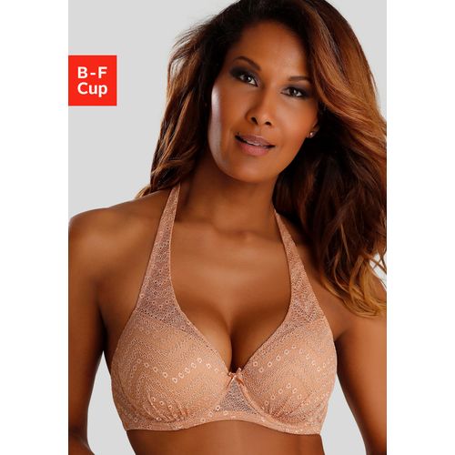 Schalen-BH LASCANA, Damen, Gr. 100, Cup E, braun (caramel), Spitze, Obermaterial: 84% Polyamid, 16% Elasthan, feminin, BHs, mit Bügel und drei Tragevarianten, Dessous