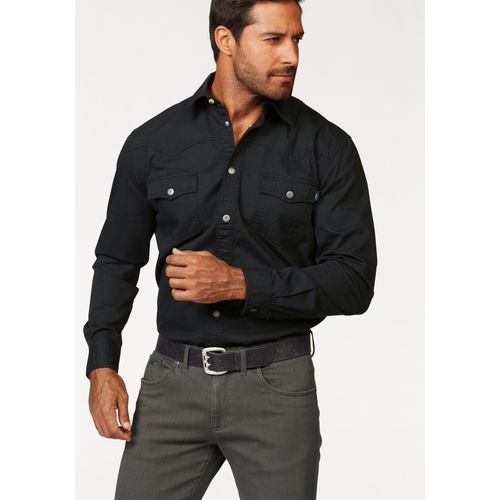 Langarmhemd ARIZONA, Herren, Gr. 41/42 (L), N-Gr, schwarz, Obermaterial: 100% Baumwolle, unifarben, casual, regular fit, Langarm mit Knöpfen, Hemden, im Western-Stil