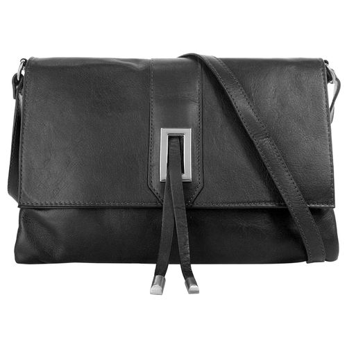 Umhängetasche CLUTY, Damen, Gr. B/H/T: 31cm x 22cm x 5cm onesize, schwarz, Leder, used, Taschen, echt Leder, Made in Italy