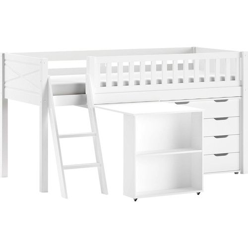 Spielbett VIPACK, weiß, B:134,7cm H:114cm L:206,7cm, Das Bett ist Kiefer massiv, Die Beimöbel MDF, Betten, mit viel Funktion auf kleinem Raum, LF 90x200 cm, Kiefer weiß lackiert