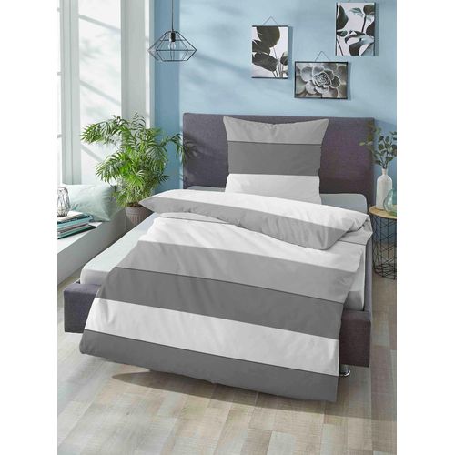 Bettwäsche BIBERNA Gr. 1, grau, B/L: 135cm x 200cm, 2-teilige Garnitur St., 2-teilige Garnitur St., Mako-Satin, B/L: 80cm x 80cm, Mako-Satin, 100% Baumwolle, Bettwäsche
