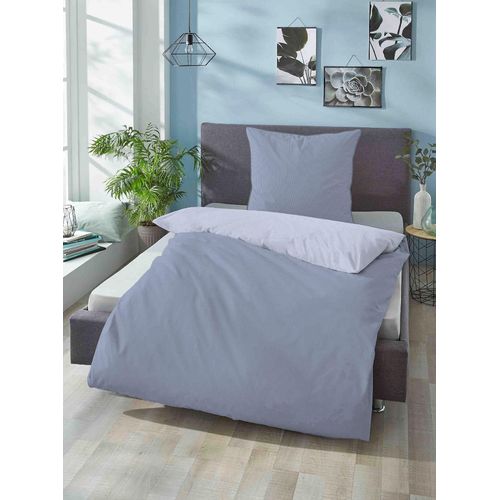 Bettwäsche BIBERNA Gr. 2, blau, B/L: 155cm x 200cm, 2-teilige Garnitur St., 2-teilige Garnitur St., Mako-Satin, B/L: 80cm x 80cm, Mako-Satin, 100% Baumwolle, Bettwäsche