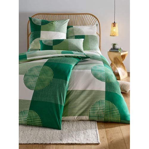Bettwäsche HEINE HOME Gr. 1, grün (grün, ecru), B/L: 135cm x 200cm, 2-teilige Garnitur St., 2-teilige Garnitur St., Renforcé, B/L: 80cm x 80cm, Renforcu00e9, 100% Baumwolle, Bettwäsche