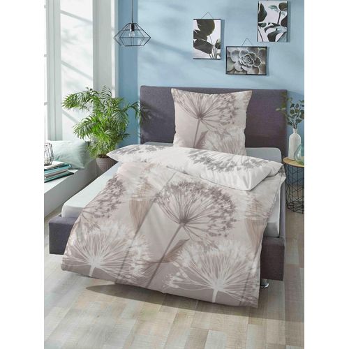 Bettwäsche BIBERNA Gr. 3, grau (taupe), B/L: 155cm x 220cm, 2-teilige Garnitur St., 2-teilige Garnitur St., Mako-Satin, B/L: 80cm x 80cm, Mako-Satin, 100% Baumwolle, Bettwäsche