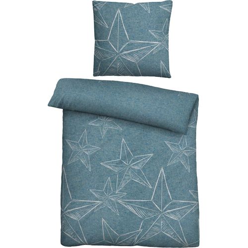 Bettwäsche BIBERNA Gr. 3, blau, B/L: 155cm x 220cm, Feinflanell, B/L: 80cm x 80cm, Feinflanell, 100% Baumwolle, Bettwäsche