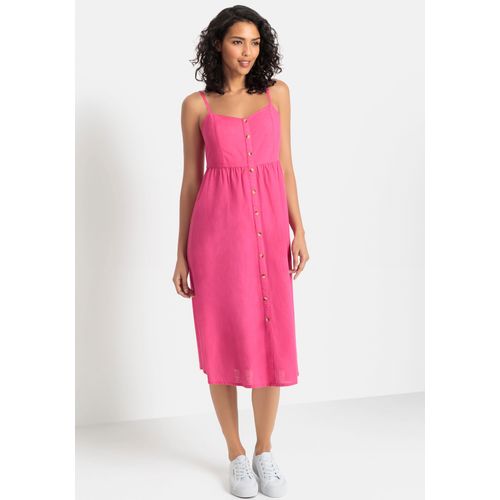 Sommerkleid LASCANA, Damen, Gr. 38, N-Gr, pink, Web, Obermaterial: 58% Viskose, 28% Baumwolle, 14% Leinen, unifarben, modisch, figurumspielend Midi, V-Ausschnitt, ohne Ärmel, Kleider, aus Leinenmix mit Baumwolle, Midikleid, Strandkleid