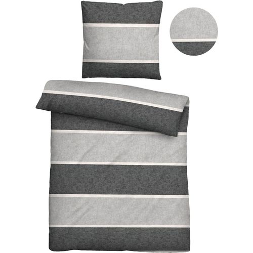 Bettwäsche BIBERNA Gr. 2, grau (hellgrau, dunkelgrau), B/L: 155cm x 220cm, Biber-Feinbiber, B/L: 80cm x 80cm, Biber, Feinbiber, 100% Baumwolle, Bettwäsche