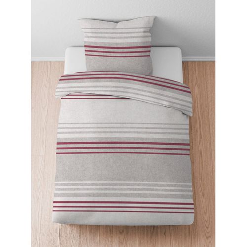 Bettwäsche BIBERNA Gr. 1, rot (burgund, grau), B/L: 135cm x 200cm, Biber-Feinbiber, B/L: 80cm x 80cm, Biber, Feinbiber, 100% Baumwolle, Bettwäsche