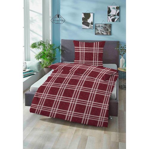 Bettwäsche BIBERNA Gr. 1, rot (bordeaux), B/L: 135cm x 200cm, Biber-Feinbiber, B/L: 80cm x 80cm, Biber, Feinbiber, 100% Baumwolle, Bettwäsche