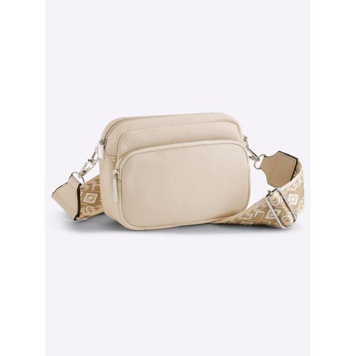 Schultertasche HEINE, Damen, Gr. B/H/T: 19cm x 14cm x 8cm, beige (sand), Viskosemischung, Baumwollmischung, Metall, unifarben, gemustert, Taschen