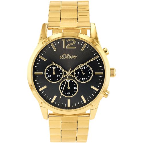 Chronograph S.OLIVER, gold (goldfarben), Armbanduhren, Herren, Armbanduhr, Quarzuhr, Herrenuhr, Stoppfunktion, 12/24-Stunden-Anzeige