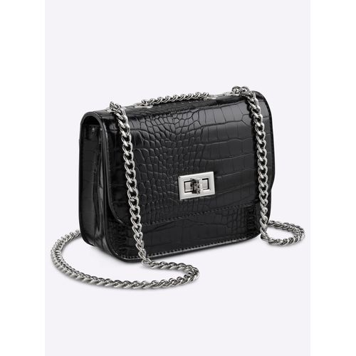 Handtasche HEINE, Damen, Gr. B/H/T: 25cm x 15cm x 8cm, schwarz, Viskosemischung, Metall, unifarben, Taschen